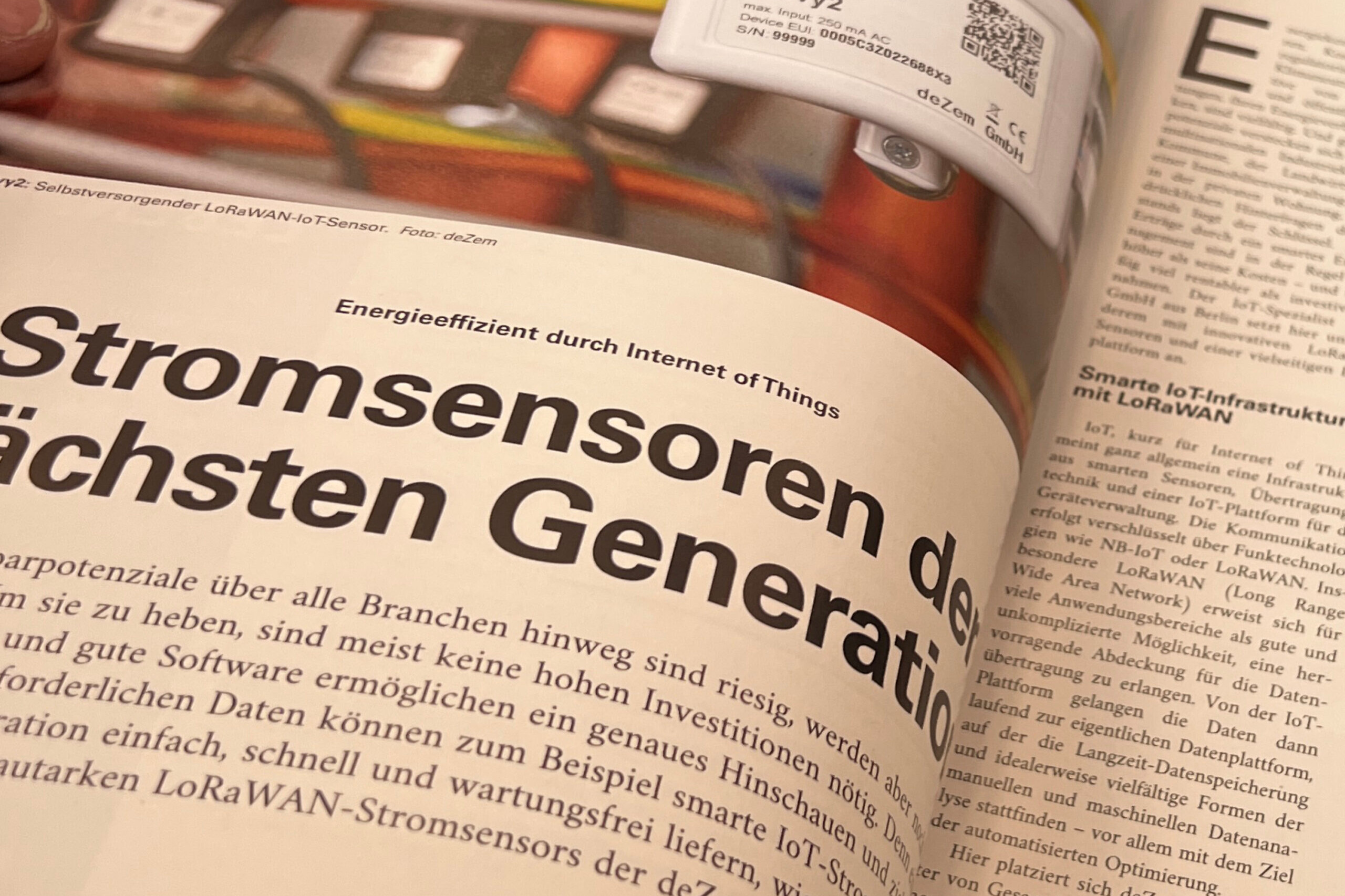 Das BWK Energie Fachmagazin berichten ueber den Stromsensor der naechsten Generation: Der Harvy2 LoRaWAN-Stromsensor von deZem.